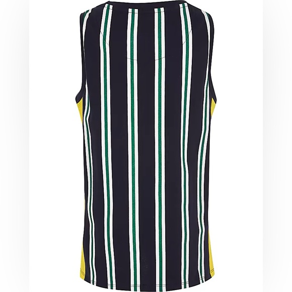 River Island Boys Navy Stripe Embroidered Logo Tank Tops - Picture 2 of 3